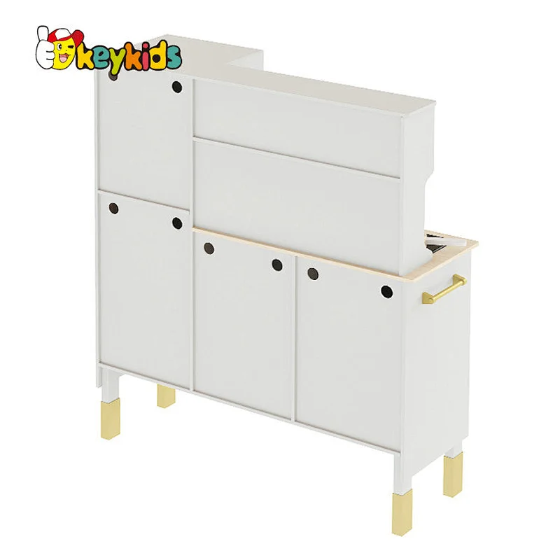 Children Boys Girls Pretend Cooking Set Gold Wooden Toy Kitchen Playsets with Realistic Light & Sound W10C895